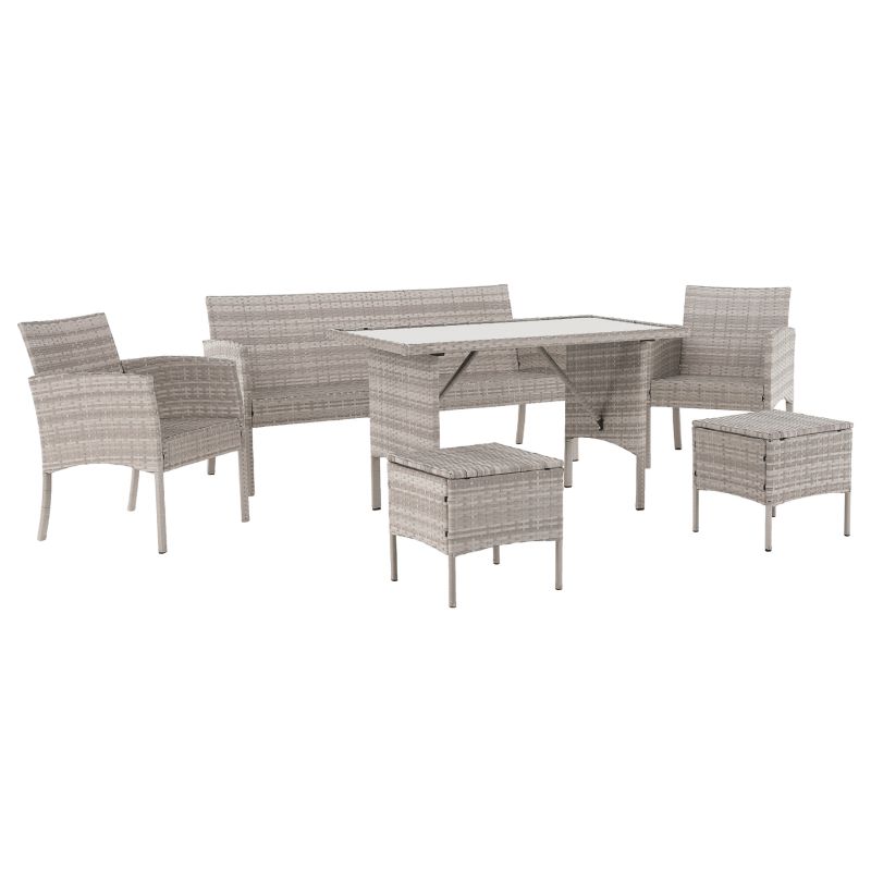 Záhradný 6-dielny ratanový set, svetlosivý
