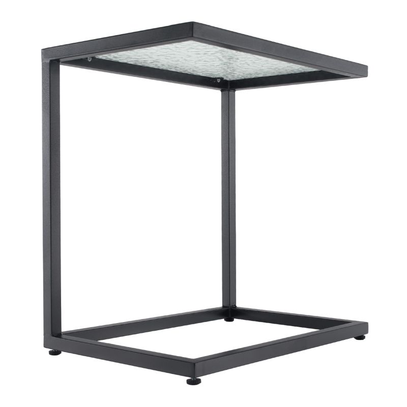 Záhradný stolík, čierna oceľ-tvrdené sklo