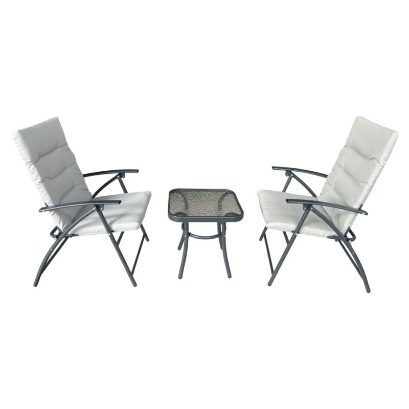 Záhradný set, dve kreslá a konferenčný stolík, sivý