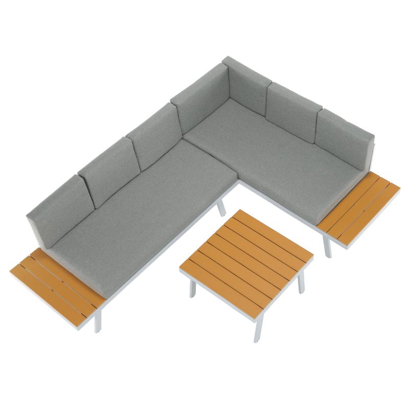 Záhradný set 2-dielny, biela oceľ-dub-svetlosivá