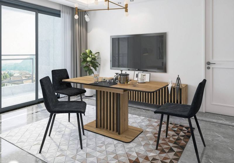 Elegantný, štýlový rozkladací jedálenský stôl 130-175, dub artisan-čierna