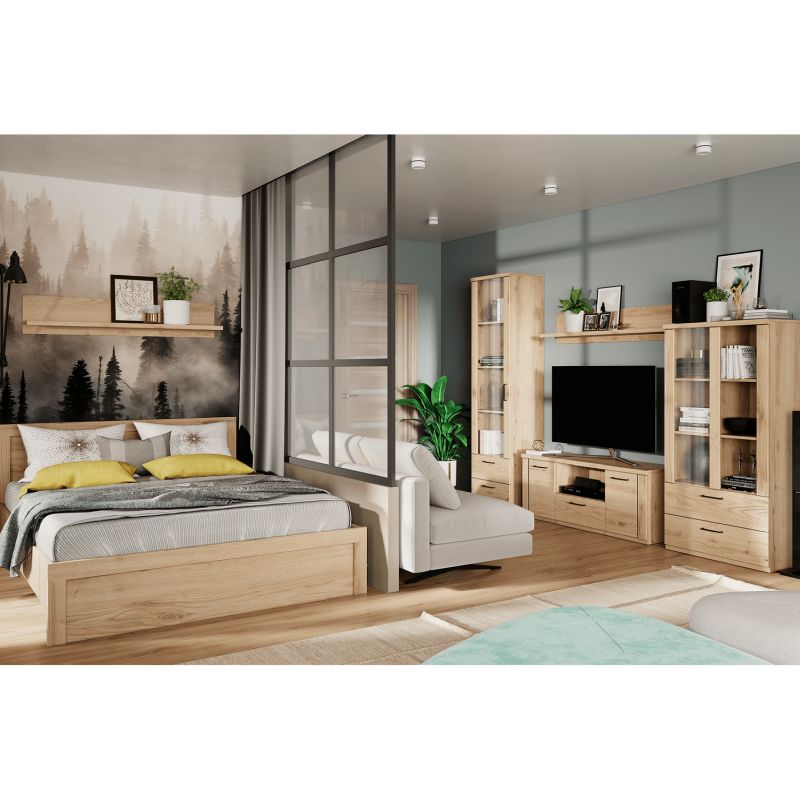 Manželská posteľ so záhlavím 140x200, dub navarra