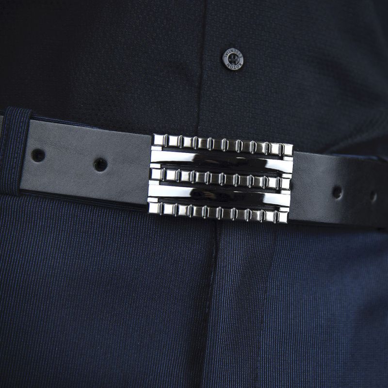 Kožený opasok BLOCKS, šírka 3.3cm - Čierna