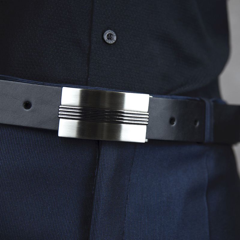 Kožený opasok BOX, šírka 3.3cm - Čierna