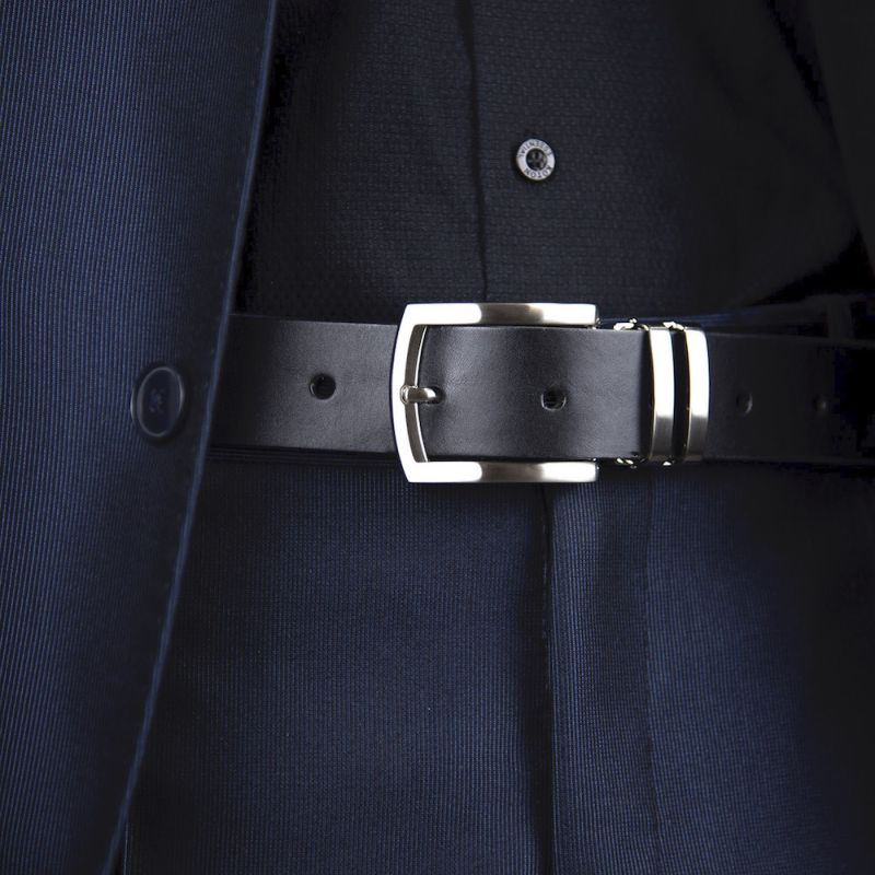 Kožený opasok DUAL, šírka 3.3cm - Čierna