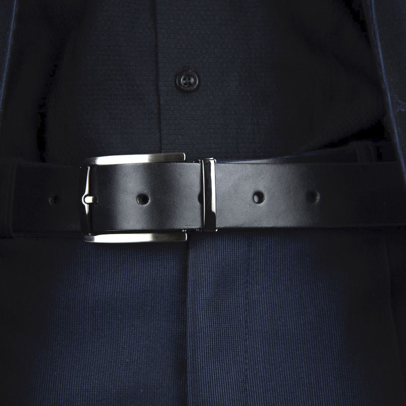 Kožený opasok GUN-METAL, šírka 3.3cm - Čierna