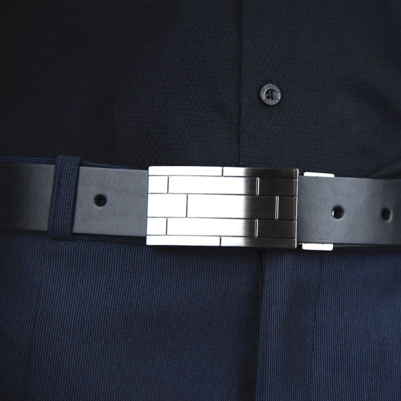 Kožený opasok WALL, šírka 3.3cm - Čierna