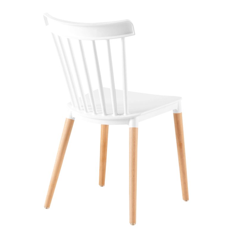 Jedálenská stolička vyrobená z plastu, s drevenými nožičkami, biela
