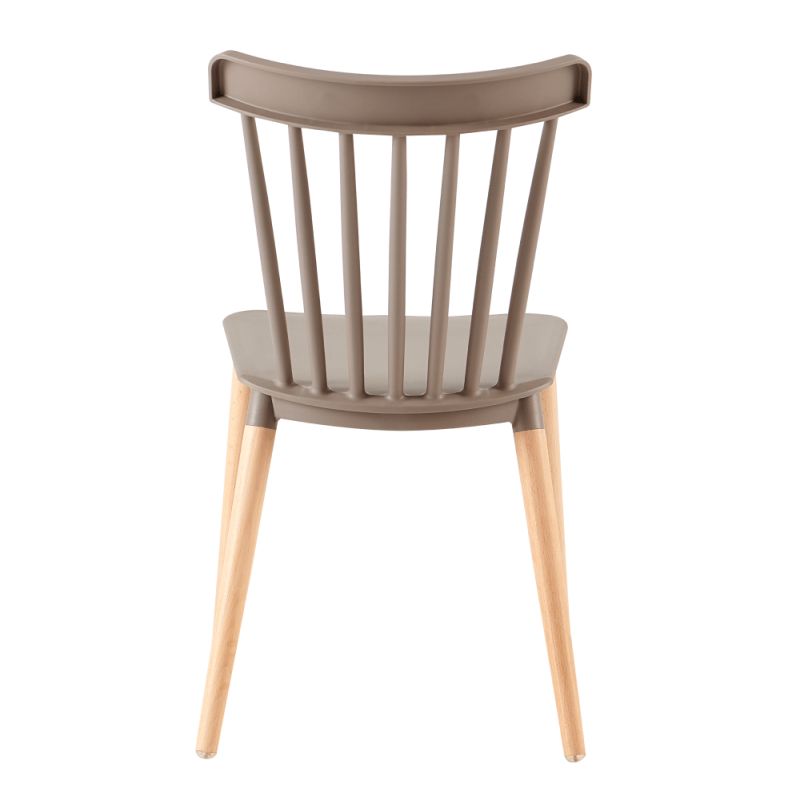 Jedálenská stolička vyrobená z plastu, s drevenými nožičkami, sivá