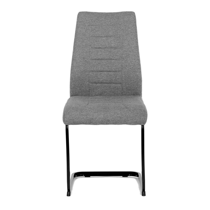 Stolička jedálenská, pohupovacia podnož, strieborná látka, čierne kovové nohy