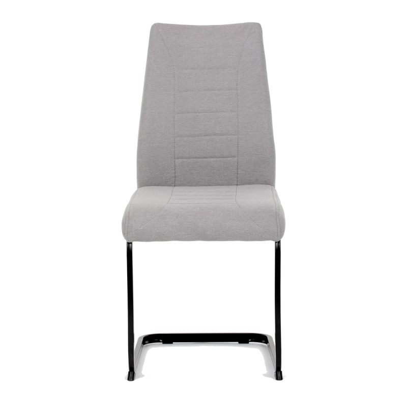 Stolička jedálenská, pohupovacia podnož, svetlo šedá látka, čierne kovové nohy