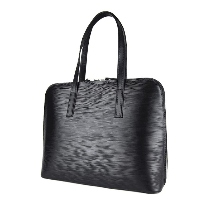 Luxusná kožená kabelka 8196 s reliéfnym dezénom kože v čiernej farbe