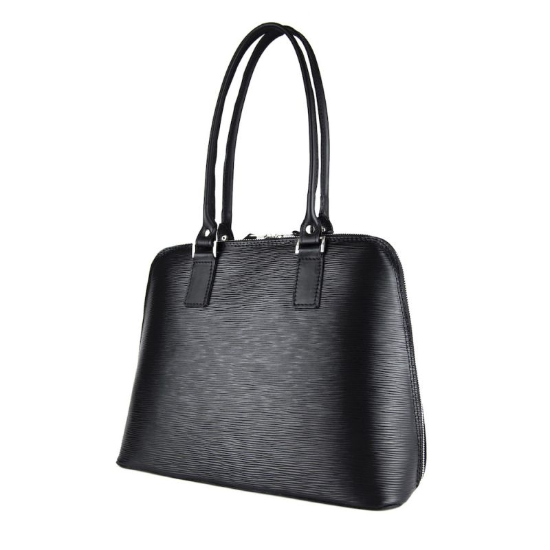 Luxusná kožená kabelka 8573 s reliéfnym dezénom kože v čiernej farbe