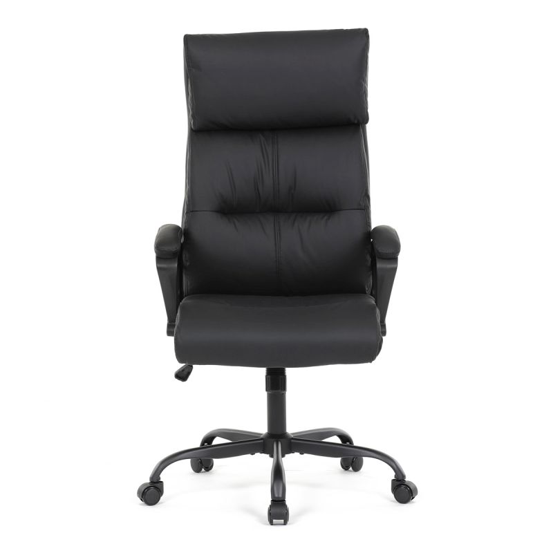 Pohodlná kancelárska stolička, čierna ekokoža, kovový kríž