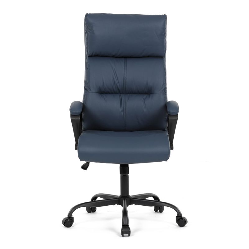 Pohodlná kancelárska stolička, modrá ekokoža, kovový kríž