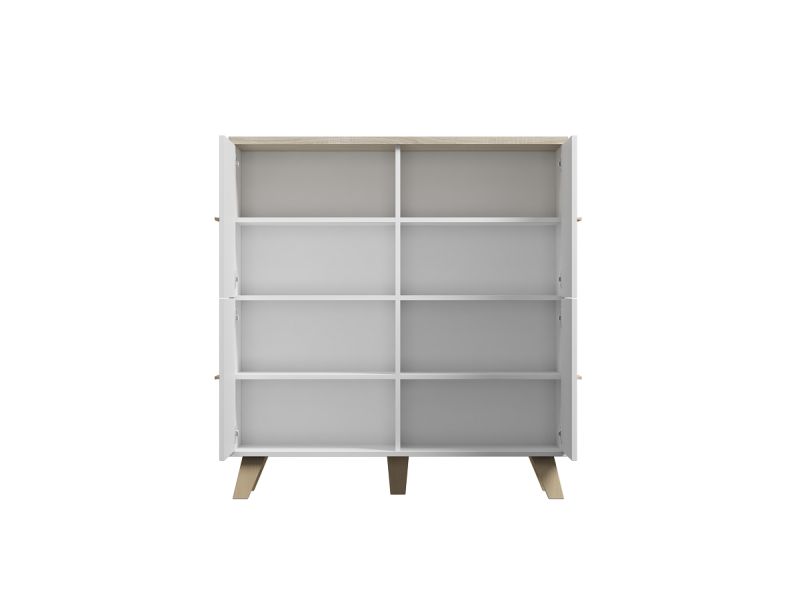 Komoda 4D, biela brylantowa matná-dub sonoma