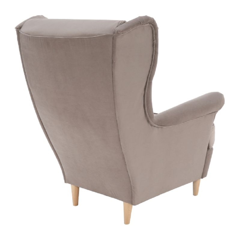 Moderné kreslo ušiak, béžovosivá-buk