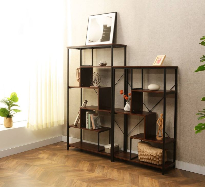 Policový kovový regál A, čierny mat-tmavý orech