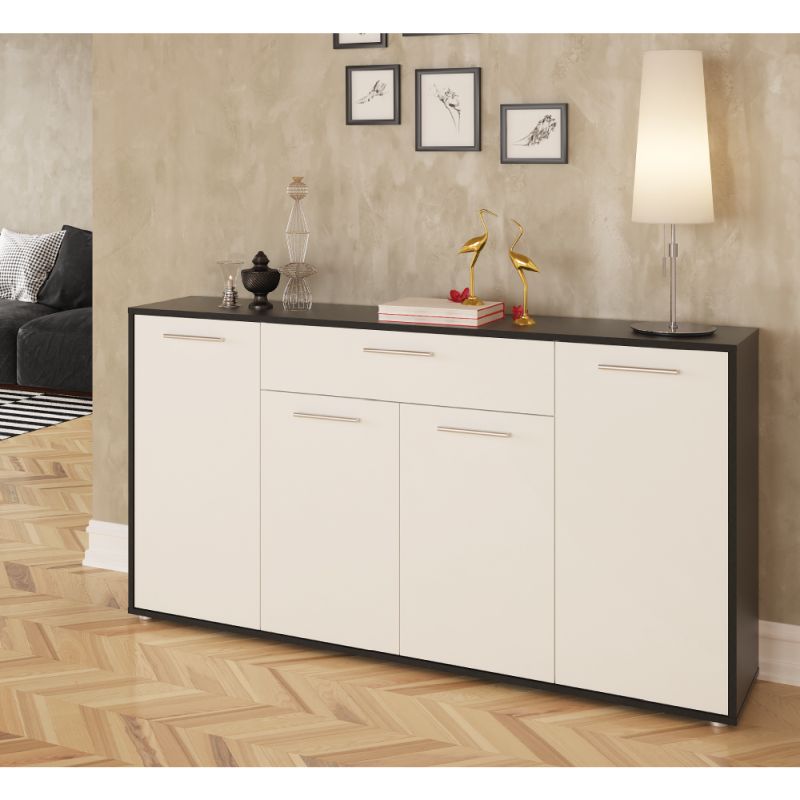 Komoda štvordverová so šuplíkom, čierna-biela