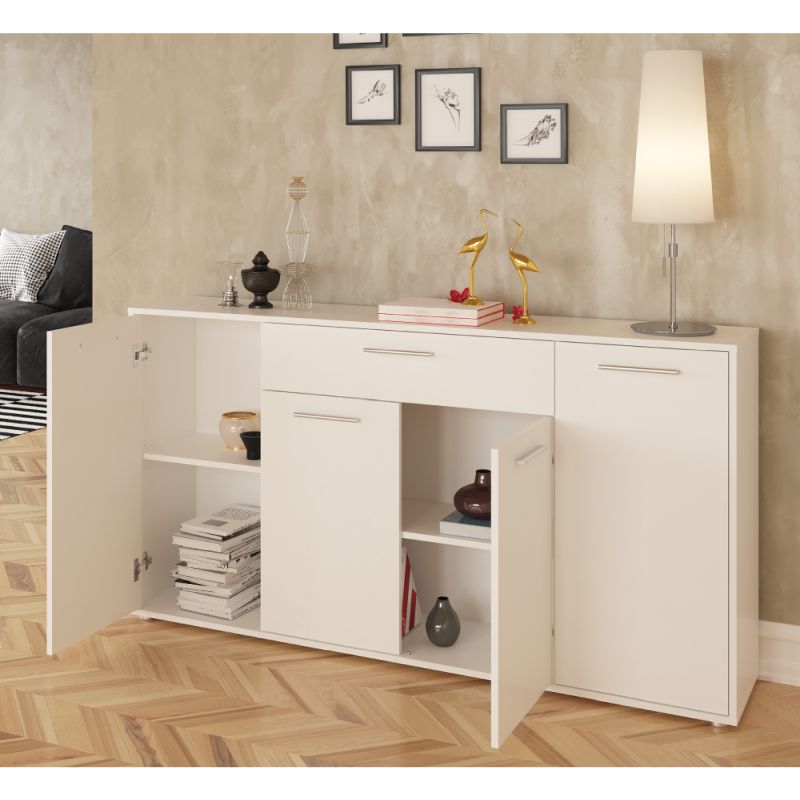 Komoda štvordverová so šuplíkom, biela