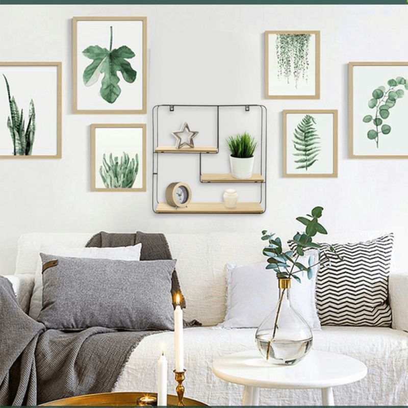 Štýlová nástenná kovová polica, prírodná-čierna