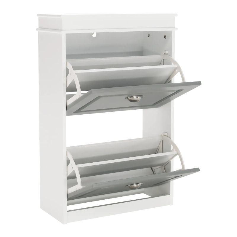 Botník s výklopnými šuplíkmi, 2-radový, biela-sivá