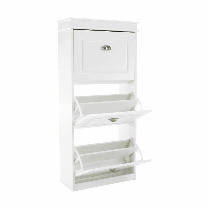 Botník s výklopnými šuplíkmi, 3-radový, biela