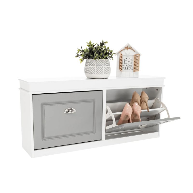 Botník s dvomi výklopnými šuplíkmi, biela-sivá