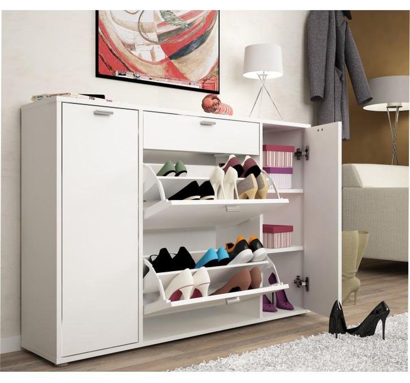 Botník 1x šuplík a 2x vyklápacie zásuvky, biely