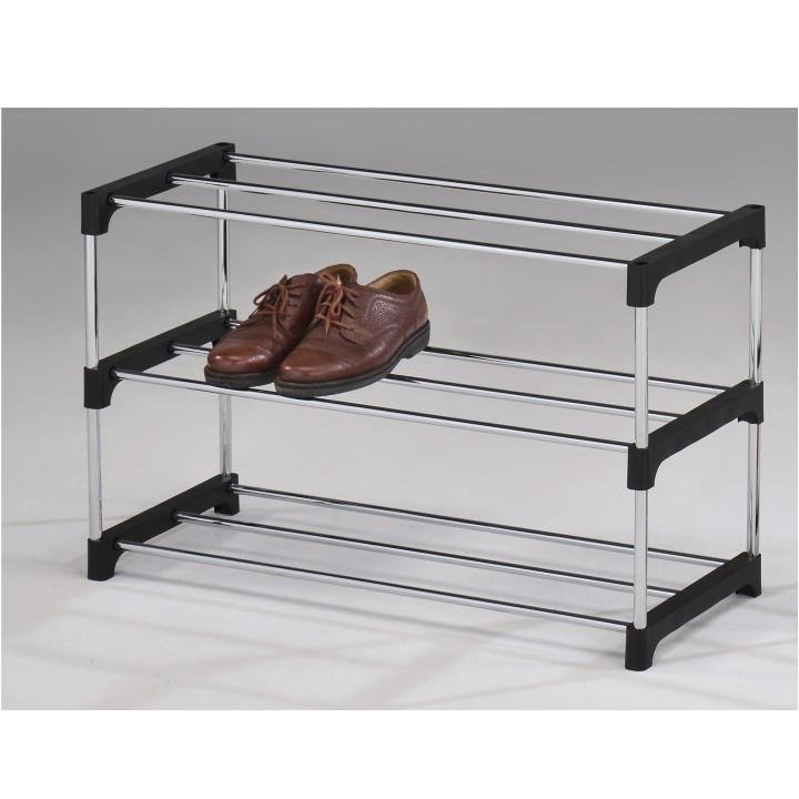 Praktický trojradový botník, chróm-čierna