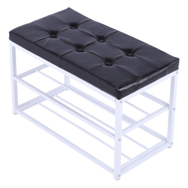 Kovová lavica s botníkom, čierna-biela