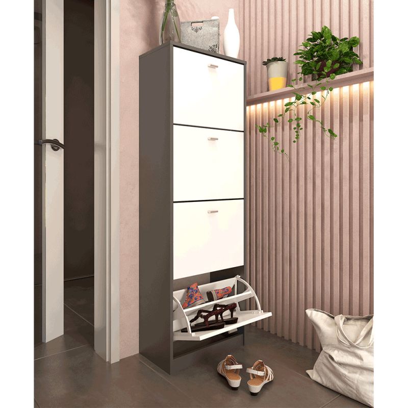 Štvorradový botník z DTD laminovanej, grafit-biela