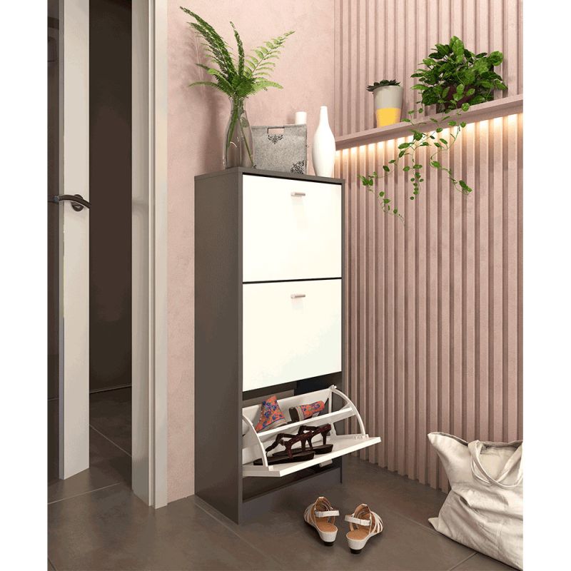 Trojradový botník z DTD laminovanej, grafit-biela