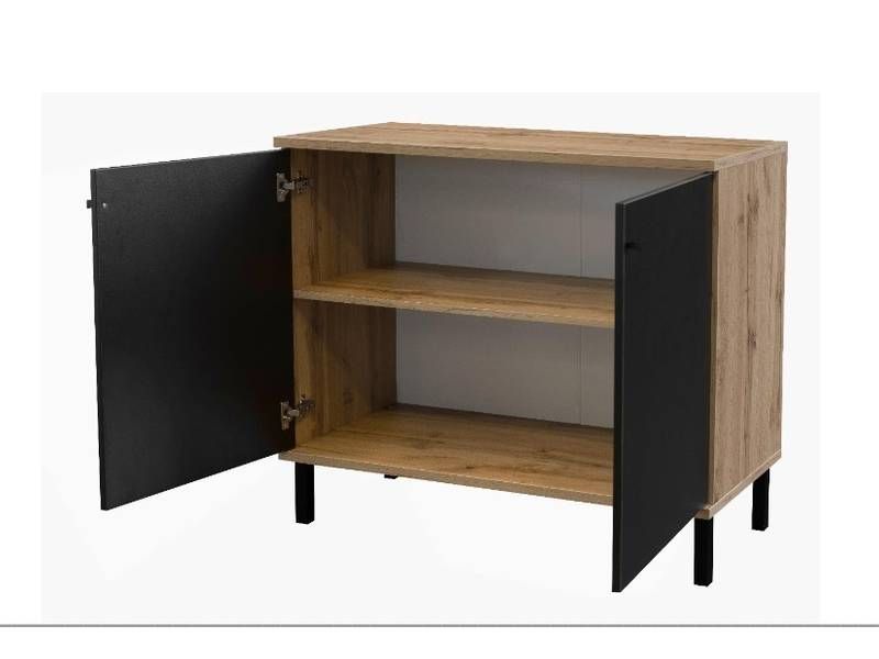 Moderná komoda 2D s dvomi dvierkami, dub wotan-čierna