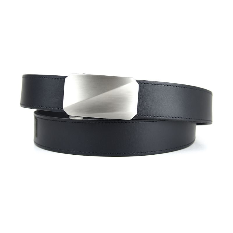 Kožený opasok s automatickou prackou 3D NICKEL NEW - Čierna