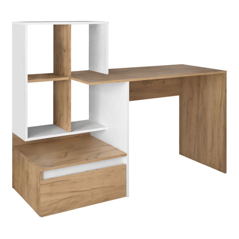 Multifunkčný počítačový stôl s moderným dizajnom, dub artisan-biela
