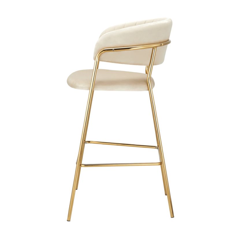 Dizajnová barová stolička, béžová Velvet látka-gold chróm zlatý