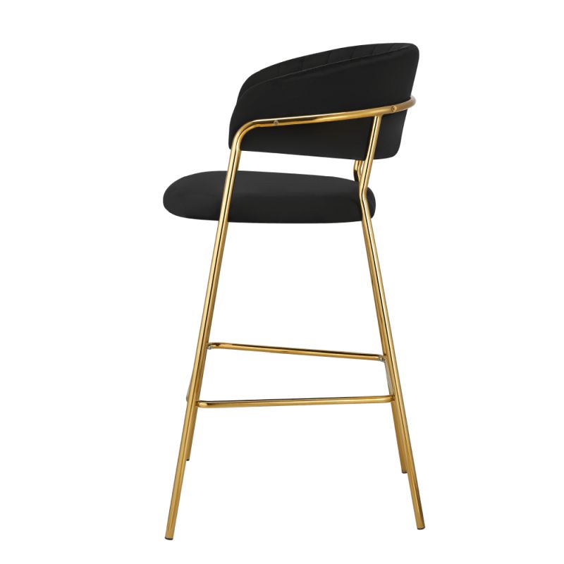 Dizajnová barová stolička, čierna Velvet látka-gold chróm zlatý