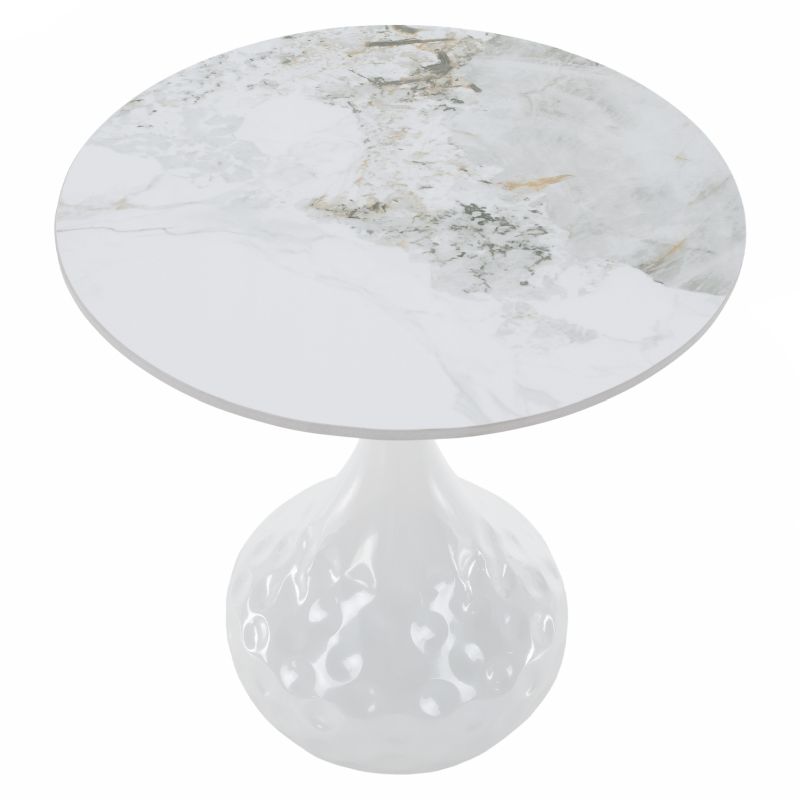 Štýlový konferenčný stolík, biely mramor-oceľ