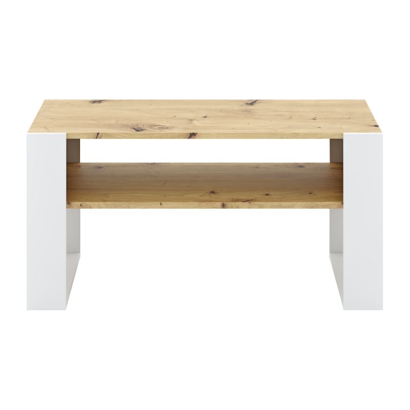 Konferenčný stolík s poličkou, dub artisan-biela