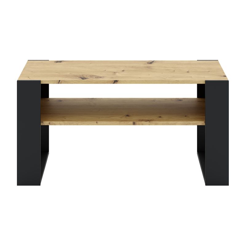 Konferenčný stolík s poličkou, dub artisan-čierna