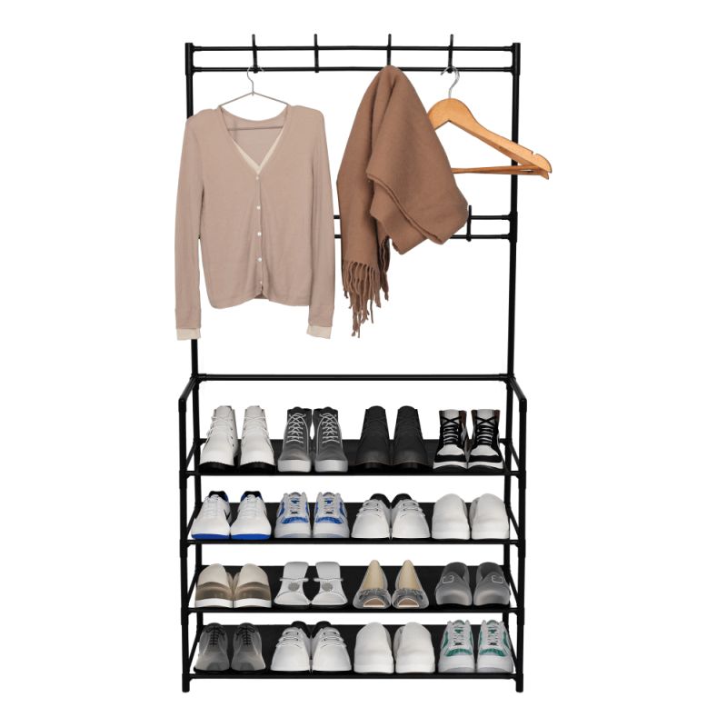 Multifunkčný vešiak s botníkom, čierny