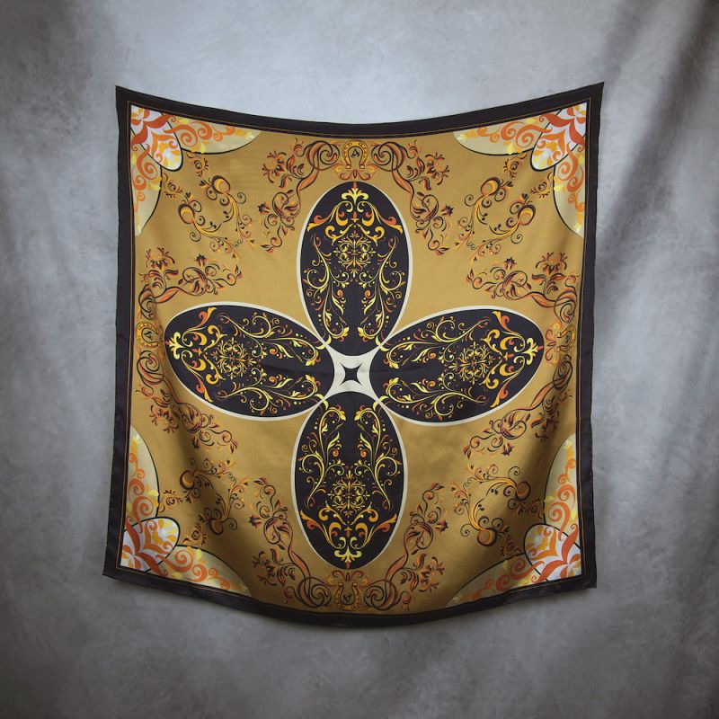 Módna hodvábna šatka ORNAMENT - MEDENÝ, 90 x 90cm