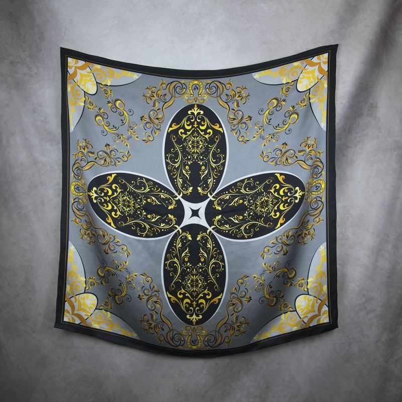 Módna hodvábna šatka ORNAMENT - ZLATÝ, 90 x 90cm