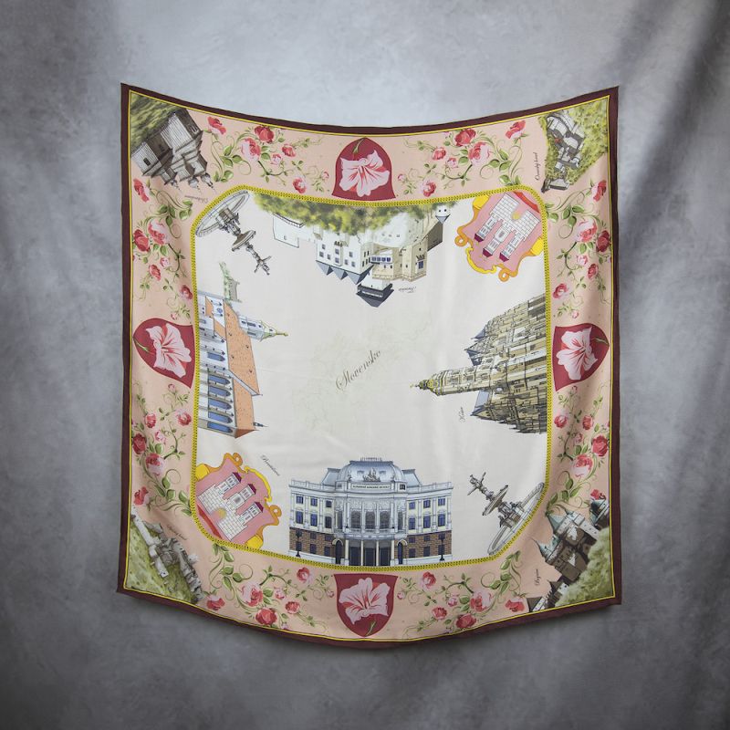 Módna hodvábna šatka SLOVENSKO - LOSOSOVÁ, 90 x 90cm