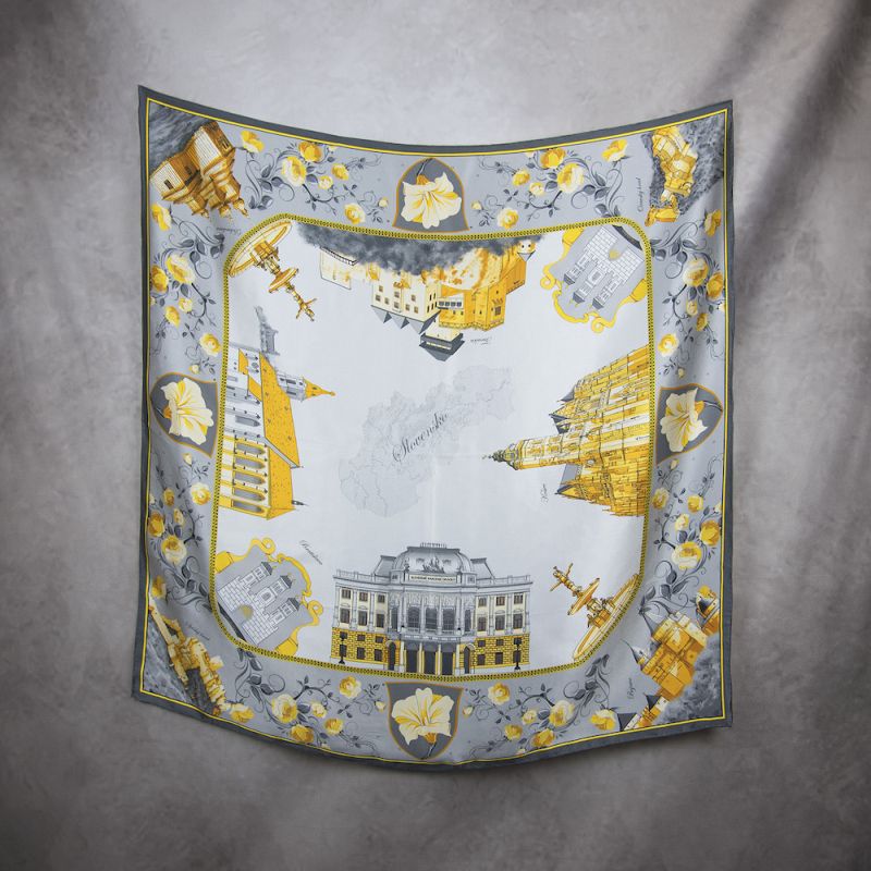 Módna hodvábna šatka SLOVENSKO - ZLATÁ, 90 x 90cm