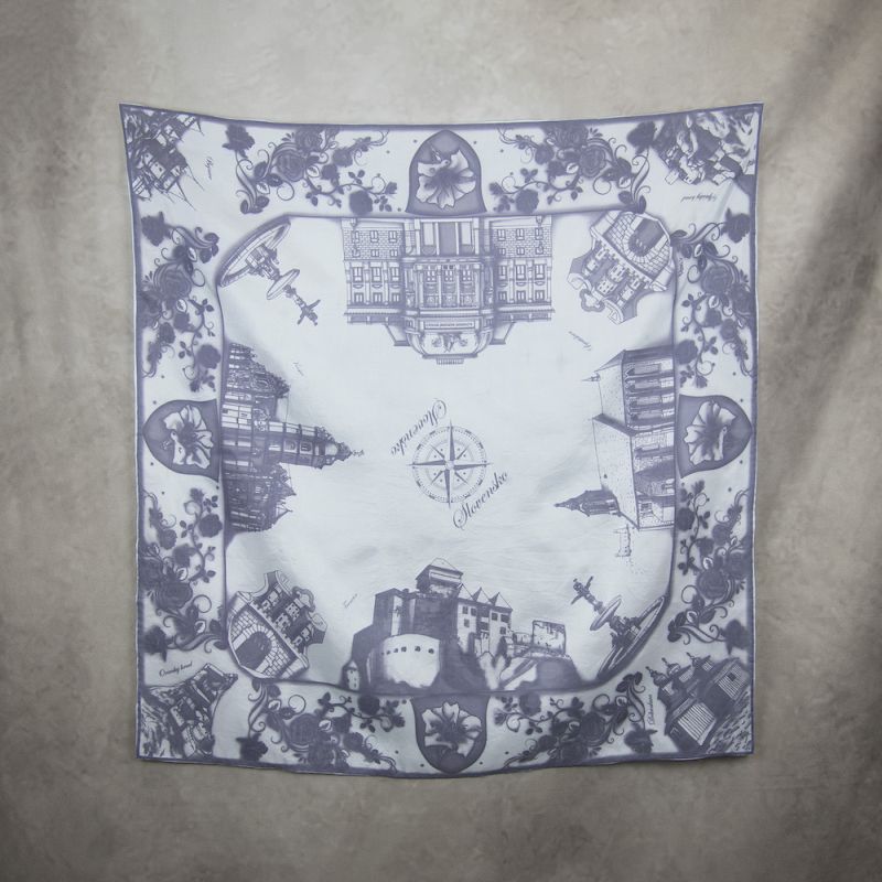 Exkluzívna hodvábna šatka SLOVENSKO LILAC, 90 x 90cm, Made in SLOVAKIA