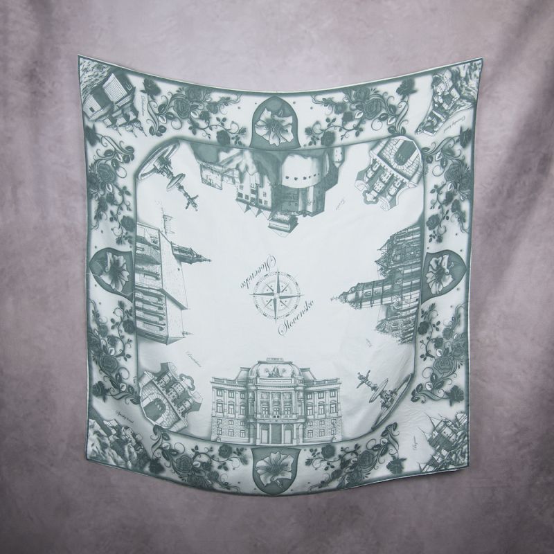 Exkluzívna hodvábna šatka SLOVENSKO ZELENÁ, 90 x 90cm, Made in SLOVAKIA