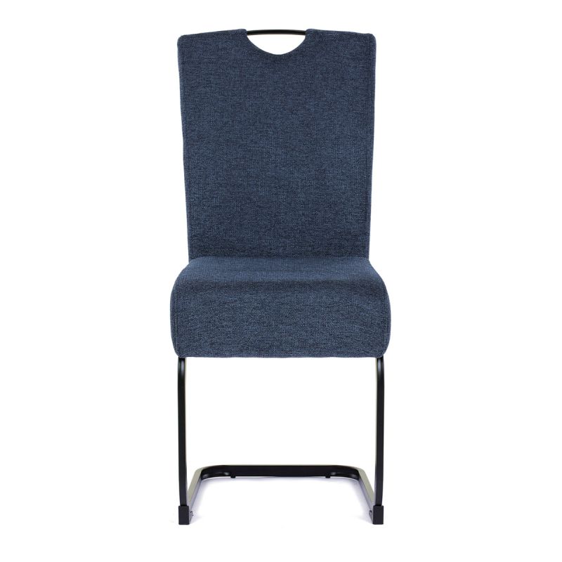 Stolička jedálenská, taštičkové pružiny, modrá látka, čierny kov