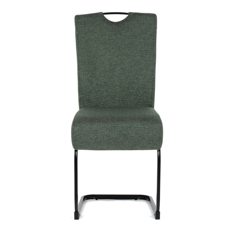 Stolička jedálenská, taštičkové pružiny, zelená látka, čierny kov